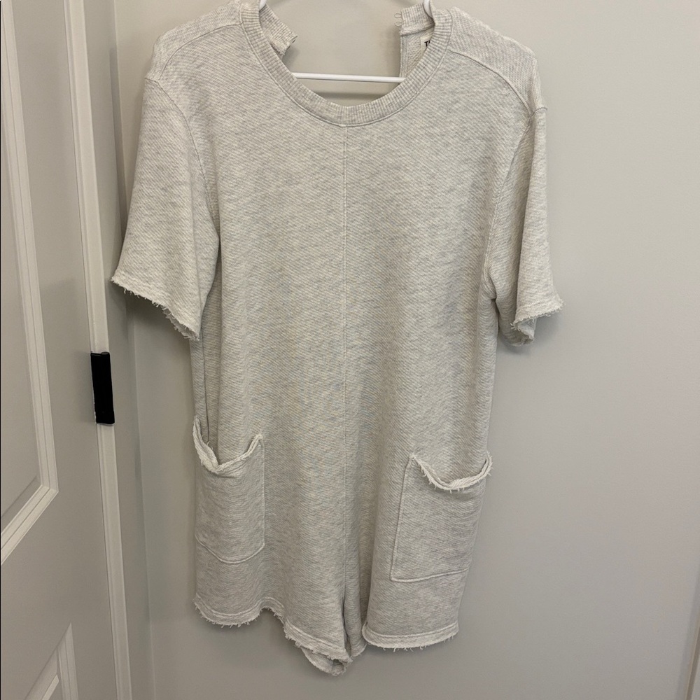 Gray Short Sleeve Romper with Pockets